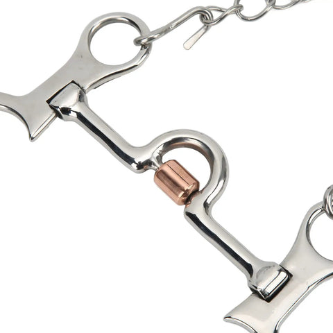 Copper Roller Horse Bit With Stainless Steel Construction for equestrian riding, close-up of copper roller and mouthpiece.