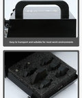 Portable Benchtop Electric Crimping Machine With Smart 12.7KN Power, featuring replaceable die sets in a compact storage case.
