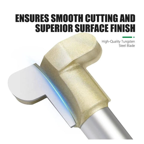 Solid 1/2 Inch Shank Drawer Pull Router Bit For Woodworking Pros That Carves Perfect Curved Finger Grooves In Oak Or Pine At The Shop Today close-up of tungsten steel blade