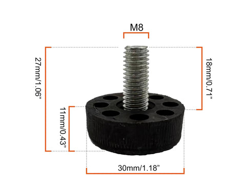 No Fuss 24 Pack Stainless Steel Adjustable Furniture Levelers, M8 thread, 30mm diameter for leveling tables and chairs.