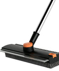 4-In-1 Floor Scrub Brush With Squeegee Long Handle 52 Inch Rotating Tile Brush For Grout Cleaning Bathroom Patio Pool Garage