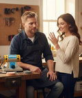 Couple admiring jewelry near Mini Bench Lathe Polisher For Jewelry And Gemstone Buffing 110V 350W Buffer Kit on workshop table.