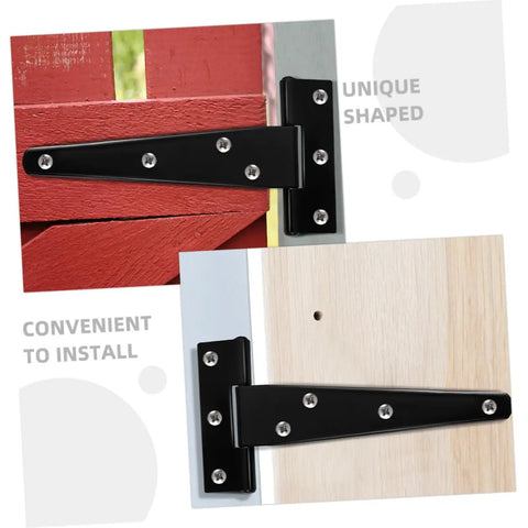 Eight Piece 5 Inch Black Galvanized T Shaped Door Hinges for wood cabinets and small interior doors weld on triangle hinge