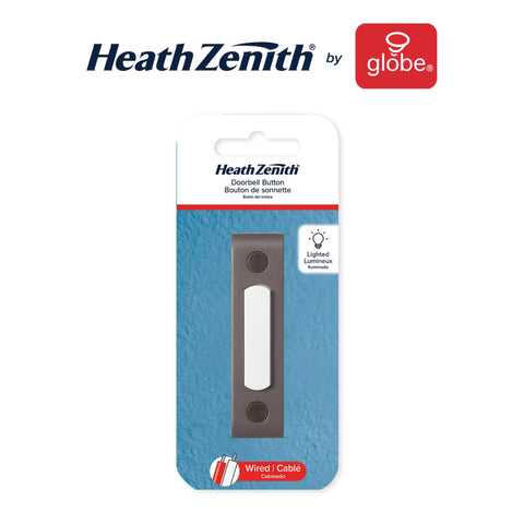 Wired Push Doorbell Button In Oil-Rubbed Bronze Metal Finish, Lighted Surface-Mount Outdoor Doorbell Button For Home Improvement, Weatherproof Low-Voltage Max 16V, Easy Install And Durable. Packaged front view.