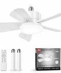 Upgraded 17 Inch Ceiling Fan With Integrated Light Kit And Wireless Remote Featuring Straight Up Quiet Dc Motor Reversible Airflow For Bedroom Kitchen Garage All Season Comfort, white design with remote control.
