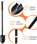 Heavy Duty 43.7 Inch Garden Shovel With Metal Handle featuring sharp blade, soft handle, and detachable handle for versatile use