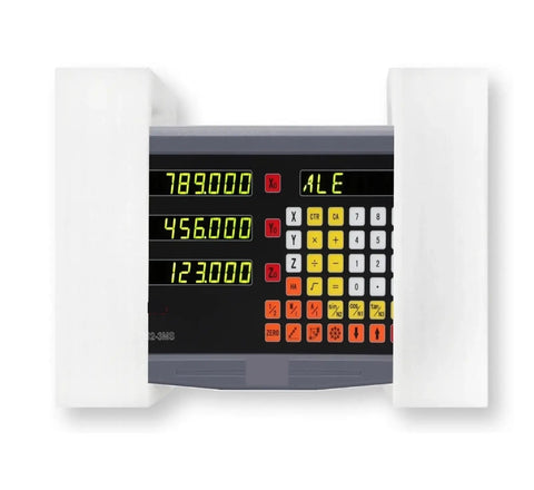 3 Axis Digital Readout DRO for Precision Linear Scale Encoders with glass ruler CNC display showing numbers and controls.