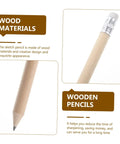 Close-up of wooden pencil showing tip and eraser, labeled as wood materials, part of Bulk Golf Pencils 50 Pack With Erasers Graphite Wood Pencils For School Office And Art Projects Half Golf Pencils Kid Friendly Easy Sharpening Mess Free Writing.
