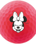 Vivid Soft Seasonal Disney Golf Ball Gift Set 4 Pack With High Visibility Designs For Explosive Distance And Soft Feel From Tee To Green Collectible Disney Character Golf Balls Great For Gifting featuring Minnie Mouse design on a red ball
