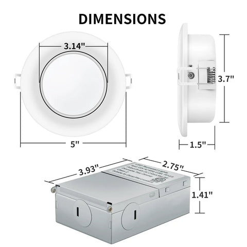 Dimensions of Six Pack 4 Inch Recessed Lights With Adjustable Eyeball And Junction Box, Five Color Temperature Options, Airtight, Dimmable 9W 750LM