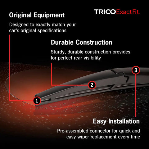 Exact Fit 12 Inch Rear Wiper Blade For Select Chevy, Dodge, Fiat, Jeep, Kia, Land Rover, Lexus, Mazda, Mitsubishi, Scion, Suzuki And Toyota Models - Easy Install