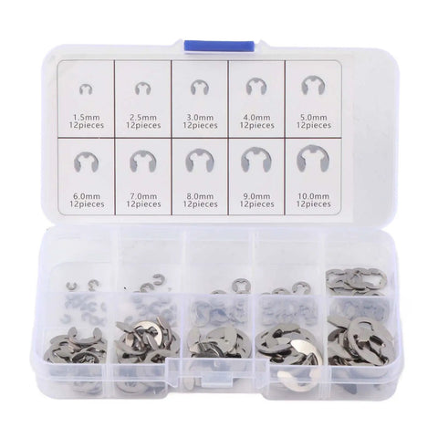 120 Piece Stainless Steel Snap Ring Set For Shaft Positioning And Engine Piston Connecting Rods E Type Retaining Rings Assortment case