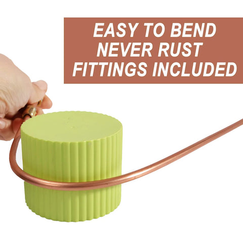 Close-up of BSTIQUEUS 25 ft 1/4 in copper-nickel brake line kit being bent, 16 fittings included, rust-proof