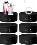 6 Piece Black Turner Cup Rotating Display Stand With USB Power Cable And Silent Motor Battery Backup For Kitchen Tumbler Organization with perfumes