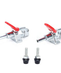 Hardcore Toggle Clamp With 400 Lb Holding Capacity And Quick Release Lever for woodworking. Metal clamps with red lever.