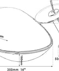 Diagram of Slick 22 Inch Clear Glass Vessel Sink For Bathroom Oval Above Counter Bowl with size measurements and faucet outline.