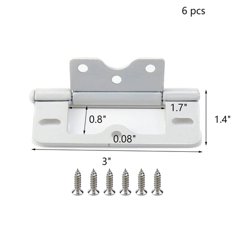 Heavy Duty 3 Inch Non-Mortise Bifold Door Hinges Iron With Electroplated Finish White 6 Pack Includes Screws Built To Last For Interior Doors And Cabinets Tough As Nails. white 3-inch hinge with screws