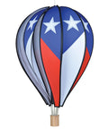Patriotic Hot Air Balloon Wind Spinner For Outdoors, Vibrant USA Flag Colors, Weather Resistant Garden Decor, close-up view