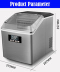 Portable Countertop Ice Maker Offers No Sweat Auto Cleaning And Straightforward Setup While Churning Out Rapid Ice Cubes Plus Whisper Quiet Runtime For Kitchen Home Or Bar Spaces, showing dimensions and sleek stainless steel design.