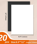 Magnetic Sheets 8.5 By 11 Inches, 20 Pack With Adhesive Backing for DIY crafts, black and white sheets, size details shown
