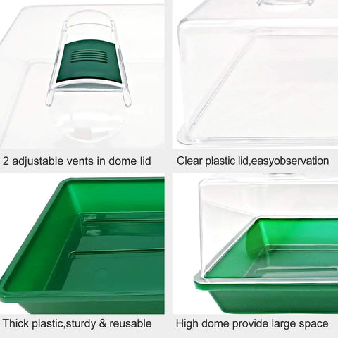 Heavy Duty Seedling Propagation Tray With Humidity Vent Dome Pro Grade Mini Greenhouse For Seeds And Clones Adjustable Vents Large 15 Capacity Starter Kit features adjustable vents and clear dome.