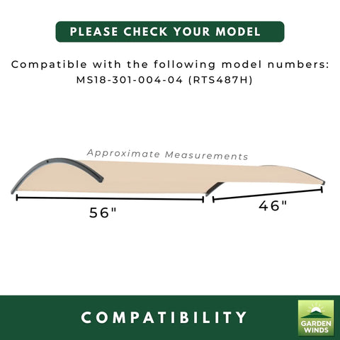 Beefy 350 Denier Beige Replacement Canopy Top dimensions for Gardenline 2 Person 2019 Swing, 56 x 46 inches, model MS18-301-004-04.