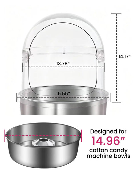 15 Inch Cotton Candy Machine Cover With Transparent Acrylic Dome For 15 Inch Bowls, Detachable Design, Easy Install And Clean Up