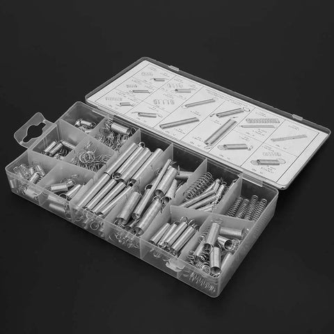 200 Piece Extension Compression Spring Assortment Kit Galvanized Steel Heavy Duty Metal Springs Set For Home Repair, Auto Maintenance, And DIY Projects With High Resilience And Tough Build To Handle Any Fixing Job. 200-piece spring kit in plastic organizer