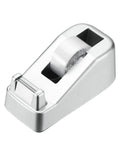 Heavy Duty Frosted Tape Dispenser Slick Non Skid Desk Holder Built Tough For One Hand Snipping Silver Plastic Organizer in close-up view.