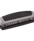 Office Workhorse 3 Hole Paper Punch With Adjustable 2 To 3 Hole Settings 10 Sheet Capacity Heavy Duty Metal Puncher Precision Pro Performance Black And Silver