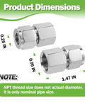 Two stainless steel 304 compression fittings, 1/4" OD x 1/4" NPT female, double ferrule, pack of 2.