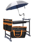 Garden Kneeler And Chair With Umbrella, 2-In-1 Foldable Garden Stool With Adjustable Bracket, Detachable Tool Bags, Heavy Duty Kneeling Pad For Gardening, A Real Workhorse In Black And Orange