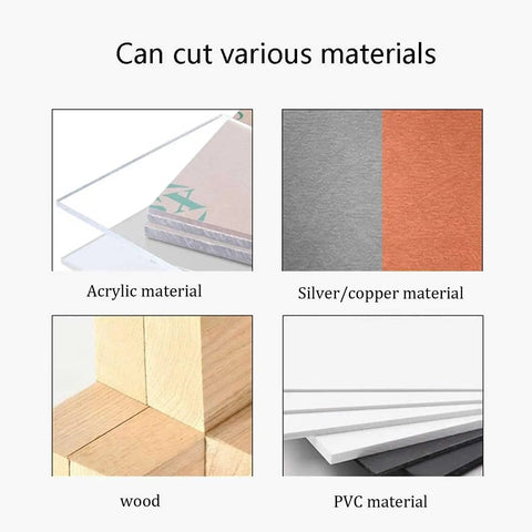 Heavy Duty Desktop Curve Saw Cuts Wood And Steel Without Breaking A Sweat Corded Electric Jig Tool With Dust Free Shield And Effortless Angle Tweaks showing wood, acrylic, PVC, and silver/copper materials.