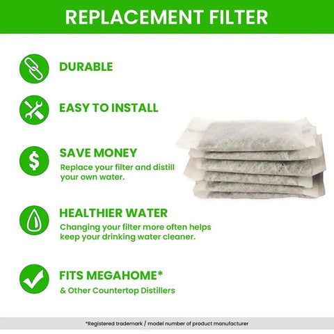 Activated Charcoal Water Filter Replacements For Countertop Distillers Pack Of 12 Made In USA Great For Megahome And Other Distillers Odor Elimination And Pure Water With Coconut Shell Carbon