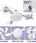 Socket Fan Light With Remote And Dimmable Led Screw In Ceiling Fan Offering Three Slick Speeds Effortless Twist On Installation For Bedrooms Kitchens Or Dens Total Heat Beater That Cools Rooms Like A Boss showing three fan blades and a 50W LED light.