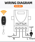 Diagram showing Wireless Remote Switch With 30A Relay For 8V 12V 24V 48V 72V And 86V DC Systems and RF remote control