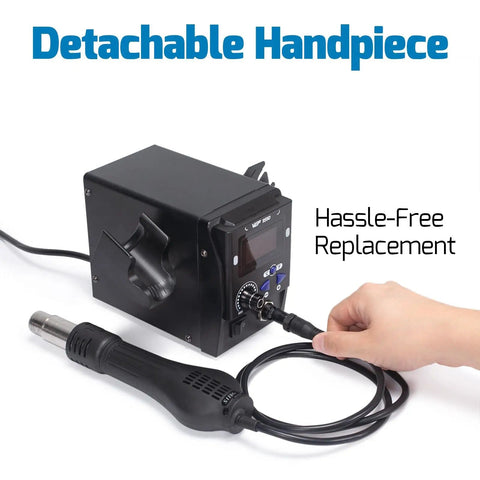 Maker Friendly Pro Grade Hot Air SMD Soldering Rework Station with detachable handpiece and connection