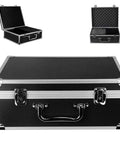 Portable Tattoo Gear Organizer Case With Locking Latch Pre Cut Foam For Machines And Tips Space For Power Supply Clip Cord Inks Gloves And Stencils 12.6 X 9.5 X 5.1 Inch Tattoo Equipment Storage Box For On The Go, closed view and open views showcasing foam interior.