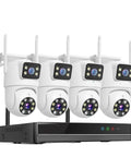 Kickass 6MP Dual Lens WiFi CCTV NVR Surveillance Camera Kit with four dual lenses mounted on recording box.