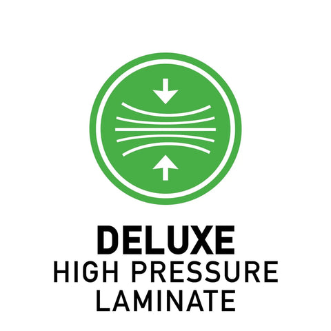 Deluxe high pressure laminate logo for 30 Inch Round Pub Table, 29 Inch High, Black Granite Laminate Top With Gray Stamped Steel Base