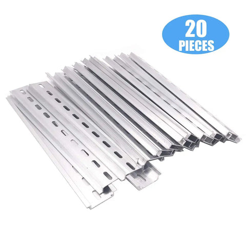 Set Of 20 Slotted Aluminum DIN Rail Pieces RoHS Compliant 7.5 Inch Long 35mm Wide 7.5mm High Heavy Duty Modular Electric Rail