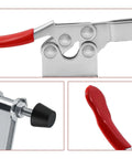 Close-up of Beefy Toggle Clamp Set 2 4 8Pcs showing metal hinge, rubber stopper, and red handle grip detail