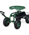 Rolling Garden Cart With Seat And Wheels Outdoor Garden Stool With Tool Tray And Basket 360 Degree Swivel Seat Adjustable