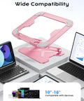 Adjustable Laptop Stand For Desk With Metal Foldable Riser Portable Ventilated Cooling Mount For 10 To 16 Inch Laptops Pink Ergonomic Holder