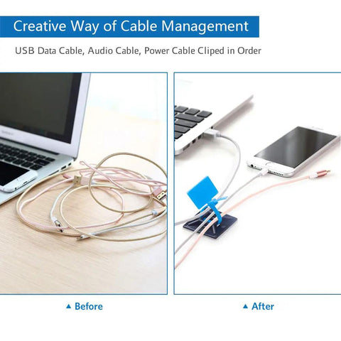 Before and after using Self Adhesive Cable Tie Mounts With 3M Strong Adhesive Backing No Fuss Way To Manage Cables Small 19.5mm By 19.5mm Black