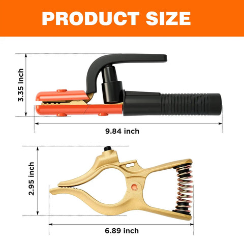 Dimensions of 300 Amp Brass T Style Welding Ground Clamp And 300 Amp Brass Electrode Holder Combo for heavy duty welding projects.