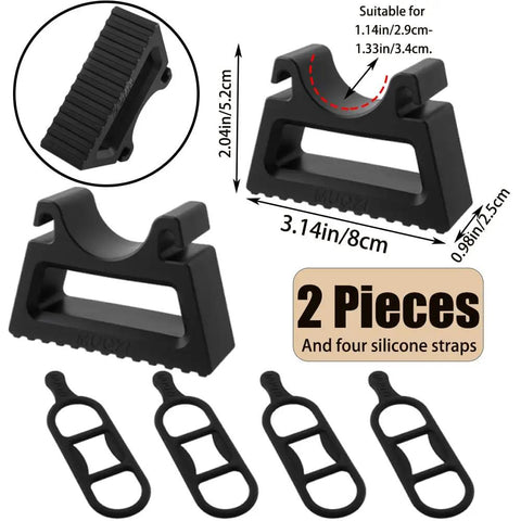Rock Solid Bicycle Handlebar Repair Bracket Stabilizer Stand 2 Pack Fits 1.14 to 1.33 Inches, Black, shown with straps