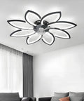 Slick Low Profile Flush Mount Ceiling Fan With Light, 6 Speed Remote Control With App, Dimmable LED Lighting, in a modern living room