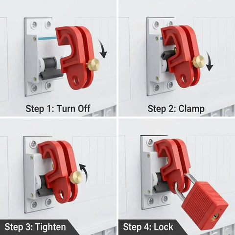 Beefy Din Rail Circuit Breaker Lockout Set With Twenty Adjustable Clamps That Snap Onto Almost Any Mini Breaker Quick Setup Using Zero Extra Gear For Built Tough Worksites