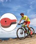 Biker riding mountain bike with inset of Bike Disc Brake Pads Resin Bonded Semi Metal For Smooth Quiet Braking Replacement Kit